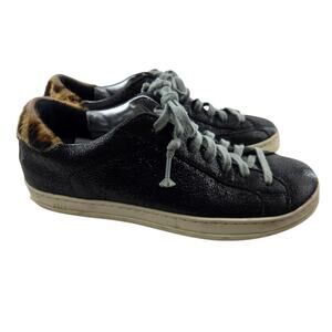 P448 Sneakers Womens 36 6 6.5 Textured Black Leather Animal Print Calf Hair Low